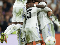 Federico Valverde central midfield of Real Madrid and Uruguay celebrates after scoring his sides first goal during the UEFA Champions League...