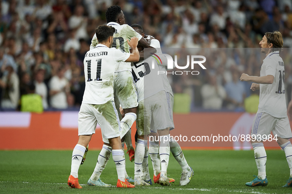 Federico Valverde central midfield of Real Madrid and Uruguay celebrates after scoring his sides first goal during the UEFA Champions League...