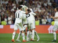 Federico Valverde central midfield of Real Madrid and Uruguay celebrates after scoring his sides first goal during the UEFA Champions League...