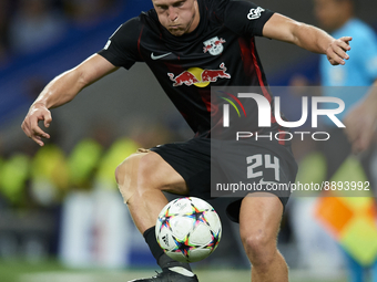 Xaver Schlager central midfield of RB Leipzig and Austria controls the ball during the UEFA Champions League group F match between Real Madr...