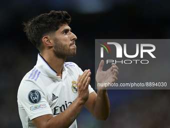 Marco Asensio right winger of Real Madrid and Spain celebrates after scoring his sides first goal during the UEFA Champions League group F m...