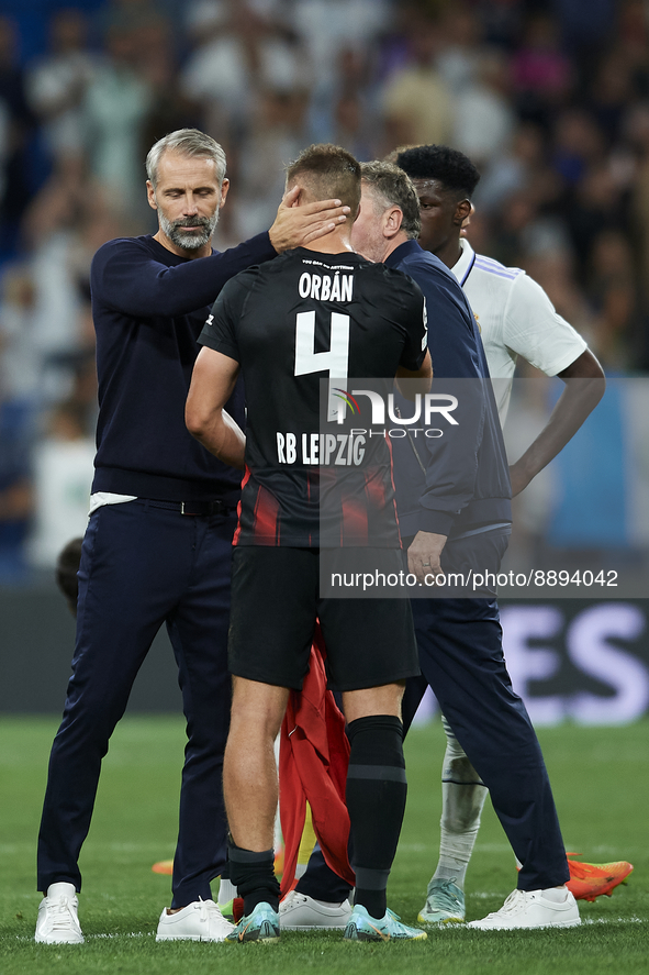 Marco Rose head coach of RB Leipziglament after the UEFA Champions League group F match between Real Madrid and RB Leipzig at Estadio Santia...