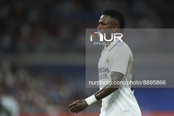 Vinicius Junior left winger of Real Madrid and Brazil during the UEFA Champions League group F match between Real Madrid and RB Leipzig at E...