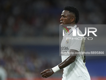 Vinicius Junior left winger of Real Madrid and Brazil during the UEFA Champions League group F match between Real Madrid and RB Leipzig at E...