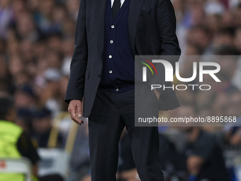 Carlo Ancelotti head coach of Real Madrid looks during the UEFA Champions League group F match between Real Madrid and RB Leipzig at Estadio...