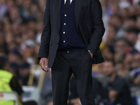 Carlo Ancelotti head coach of Real Madrid looks during the UEFA Champions League group F match between Real Madrid and RB Leipzig at Estadio...