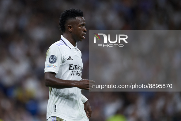 Vinicius Junior left winger of Real Madrid and Brazil during the UEFA Champions League group F match between Real Madrid and RB Leipzig at E...