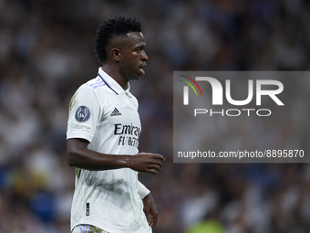 Vinicius Junior left winger of Real Madrid and Brazil during the UEFA Champions League group F match between Real Madrid and RB Leipzig at E...