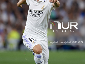 Luka Modric central midfield of Real Madrid and Croatia in action during the UEFA Champions League group F match between Real Madrid and RB...