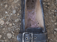 Women's leather loafer found at Molyvos dump on the island of Lesbos.  Shoes found on the beaches and around the Greek island where thousand...