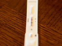 A positive test after using COVID-19 antigen test kit in L’Aquila, Italy, on September 29, 2022.  (