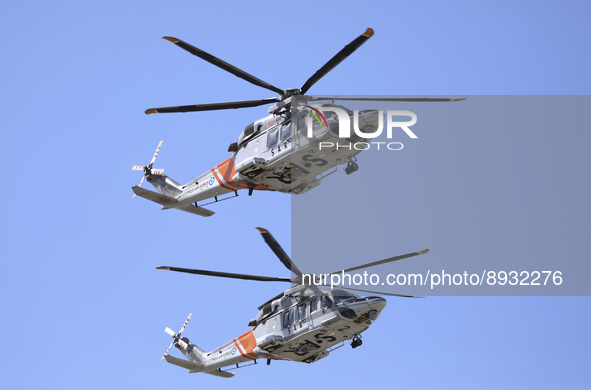 Military helicopters of the Cypriot Air Force fly over the military parade in honor of the celebration of the 61st anniversary of Independen...