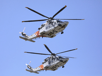 Military helicopters of the Cypriot Air Force fly over the military parade in honor of the celebration of the 61st anniversary of Independen...