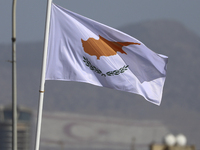 The national flag of Cyprus during a military parade celebrating the 61st anniversary of the Independence of Cyprus from British colonial ru...