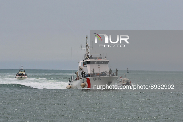 Tunisian guard coast boat carrying irregular migrants caught near the coast of Sfax. 