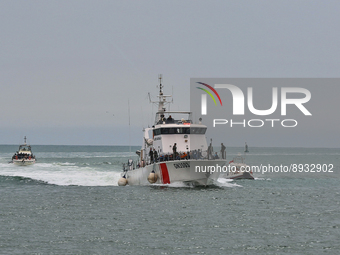 Tunisian guard coast boat carrying irregular migrants caught near the coast of Sfax. (