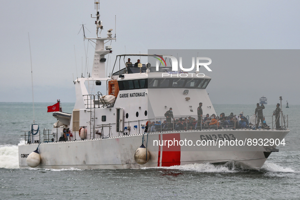 Tunisian guard coast boat carrying irregular migrants caught near the coast of Sfax. 