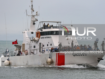 Tunisian guard coast boat carrying irregular migrants caught near the coast of Sfax. (