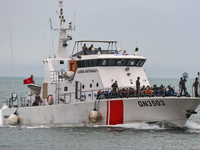 Tunisian guard coast boat carrying irregular migrants caught near the coast of Sfax. (