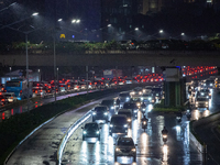 Traffic jam during rush hour in business district, Jakarta on 3 October 2022. President Joko Widodo mentioned the possibility that the gover...