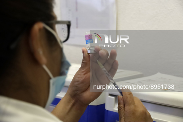 A person prepares a influenza vaccine during  the national influenza vaccination campaign at the Specialty Clinic. on October 3, 2022 in Mex...