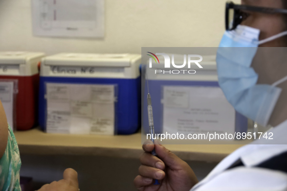 A person prepares a influenza vaccine during  the national influenza vaccination campaign at the Specialty Clinic. on October 3, 2022 in Mex...