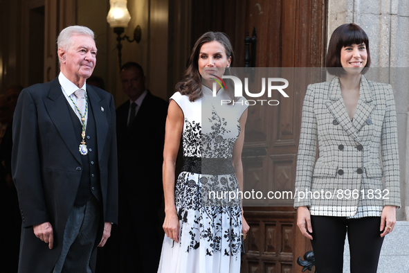 Queen Letizia of Spain arrives at the Royal Academy of Engineering on October 06, 2022 in Madrid, Spain 