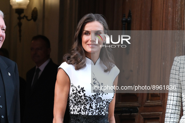 Queen Letizia of Spain arrives at the Royal Academy of Engineering on October 06, 2022 in Madrid, Spain 