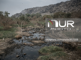 A view of pollution at Dhapa waste dumping ground, Kolkata, India. January 17, 2105. *** Go to http://nurphoto.com/en/reportages/51696 to se...