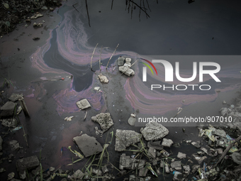 Water pollution at Dhapa waste dumping ground, Kolkata, India. January 17, 2105. *** Go to http://nurphoto.com/en/reportages/51696 to see mo...