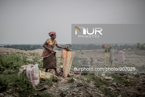 Female scavengers are collecting wastes at Dhapa waste dumping ground, Kolkata, India. September 10, 2015. *** Go to http://nurphoto.com/en/...