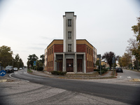 Former Domus Tua, now apartments, the building was built in the Thirties as a dance hall in Tresigallo, province of Ferrara, Emilia-Romagna,...