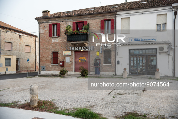 Old buildings and typical Sali e Tabacchi along the central Viale Roma in Tresigallo, in the province of Ferrara, on 23 October 2022. 