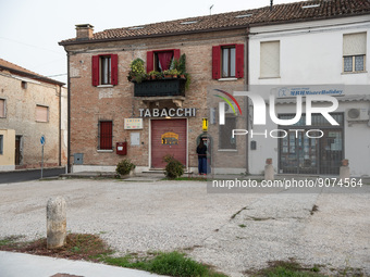 Old buildings and typical Sali e Tabacchi along the central Viale Roma in Tresigallo, in the province of Ferrara, on 23 October 2022. (