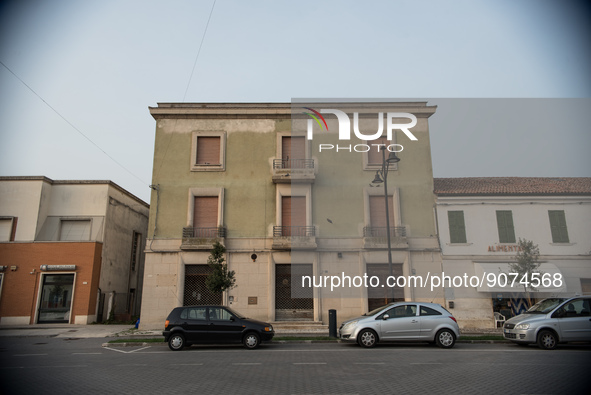 A typical 1930s-style building with closed windows faces the central Viale Roma in Tresigallo, in the province of Ferrara, on 23 October 202...