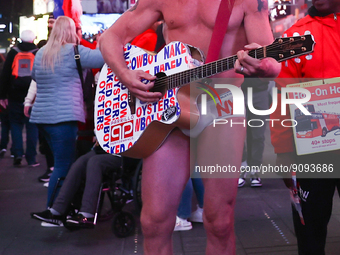 Robert John Burck, the Naked Cowboy, performs on Times Square in New York City, United States on October 22, 2022. (