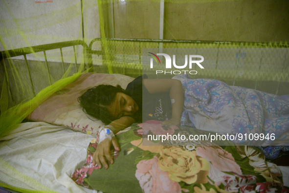 Bangladeshi child dengue patients covered with a mosquito net suffers from dengue fever as they receive treatment inside the Dhaka Child Hos...