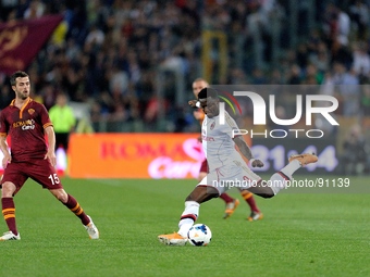 Rome, Italy - 25th Apr, 2014. Muntari  during Football / Soccer Italian Serie A match between AS Roma and AC Milan at Stadio Olimpico in Rom...