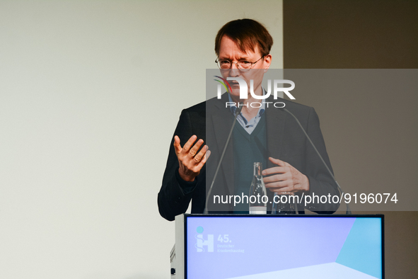 Dr. Karl Lauterbach, German health minister, speaks on the stage during the opening day of Medica 2022, a medical technology and health care...