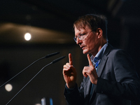 Dr. Karl Lauterbach, German health minister, speaks on the stage during the opening day of Medica 2022, a medical technology and health care...