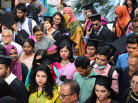 A group of graduates gather to expressing their delight of the Curzon hall at university area, on the 53th convocation of the students of Dh...