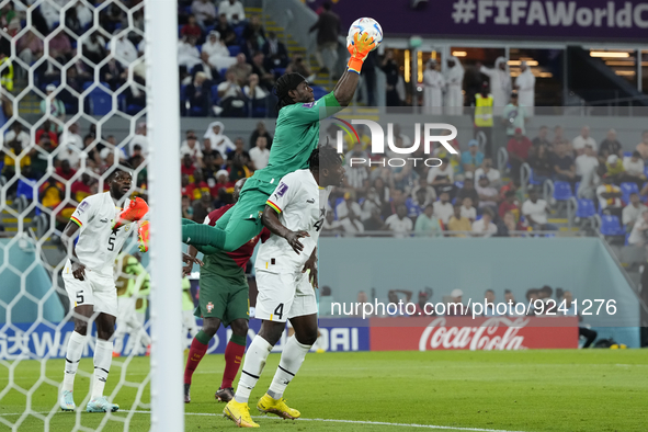 Lawrence Ati Zigi Goalkeeper of Ghana and FC St. Gallen 1879 makes a save during the FIFA World Cup Qatar 2022 Group H match between Portuga...