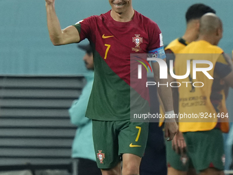 Cristiano Ronaldo Centre-Forward of Portugal celebrates after scoring his sides first goal during the FIFA World Cup Qatar 2022 Group H matc...