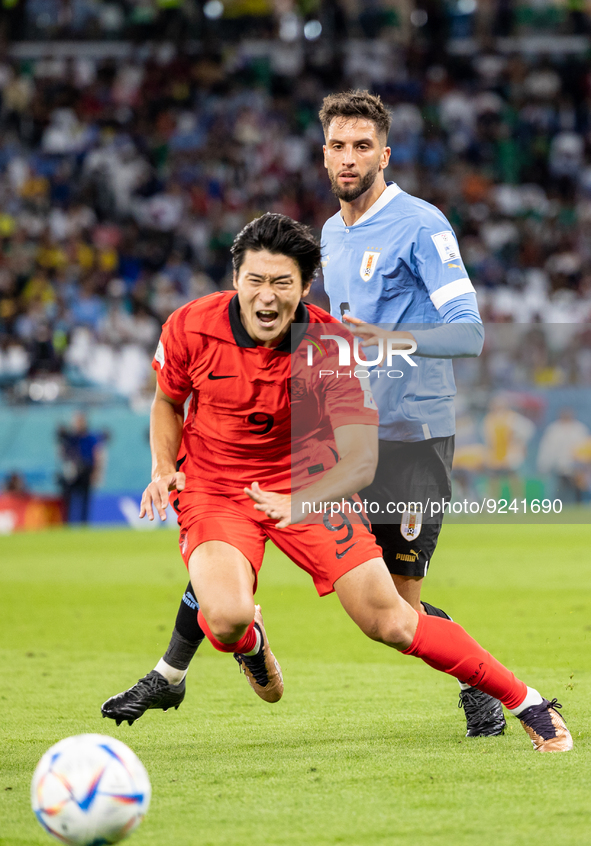 Guesung Cho , Matias Vecino  during the World Cup match between Spain v Costa Rica, in Doha, Qatar, on November 23, 2022. 