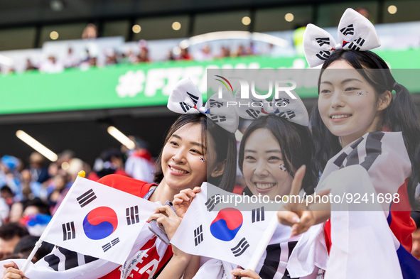 Korea fans during the World Cup match between Spain v Costa Rica, in Doha, Qatar, on November 23, 2022. 