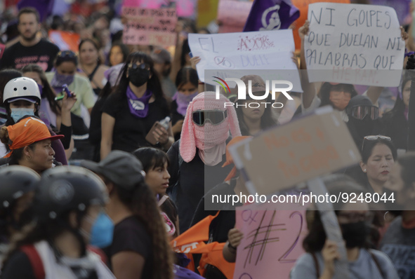 Mothers of victims of femicides, relatives of disappeared persons and various feminist collectives march from the Angel of Independence to t...