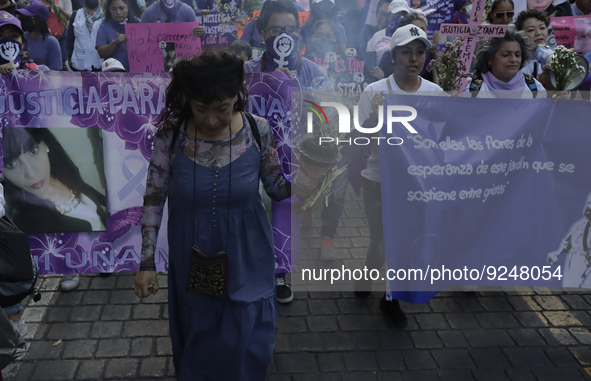 Mothers of victims of feminicide, relatives of disappeared persons and various feminist collectives demonstrate in the Zócalo of Mexico City...