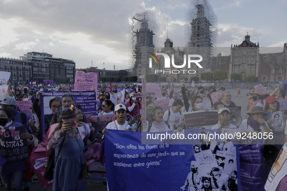 Mothers of victims of feminicide, relatives of disappeared persons and various feminist collectives demonstrate in the Zócalo of Mexico City...