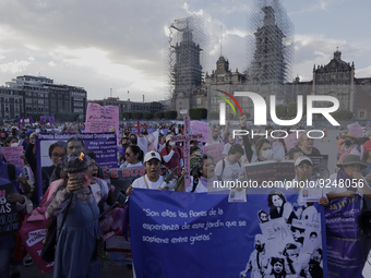 Mothers of victims of feminicide, relatives of disappeared persons and various feminist collectives demonstrate in the Zócalo of Mexico City...