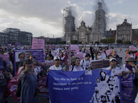 Mothers of victims of feminicide, relatives of disappeared persons and various feminist collectives demonstrate in the Zócalo of Mexico City...